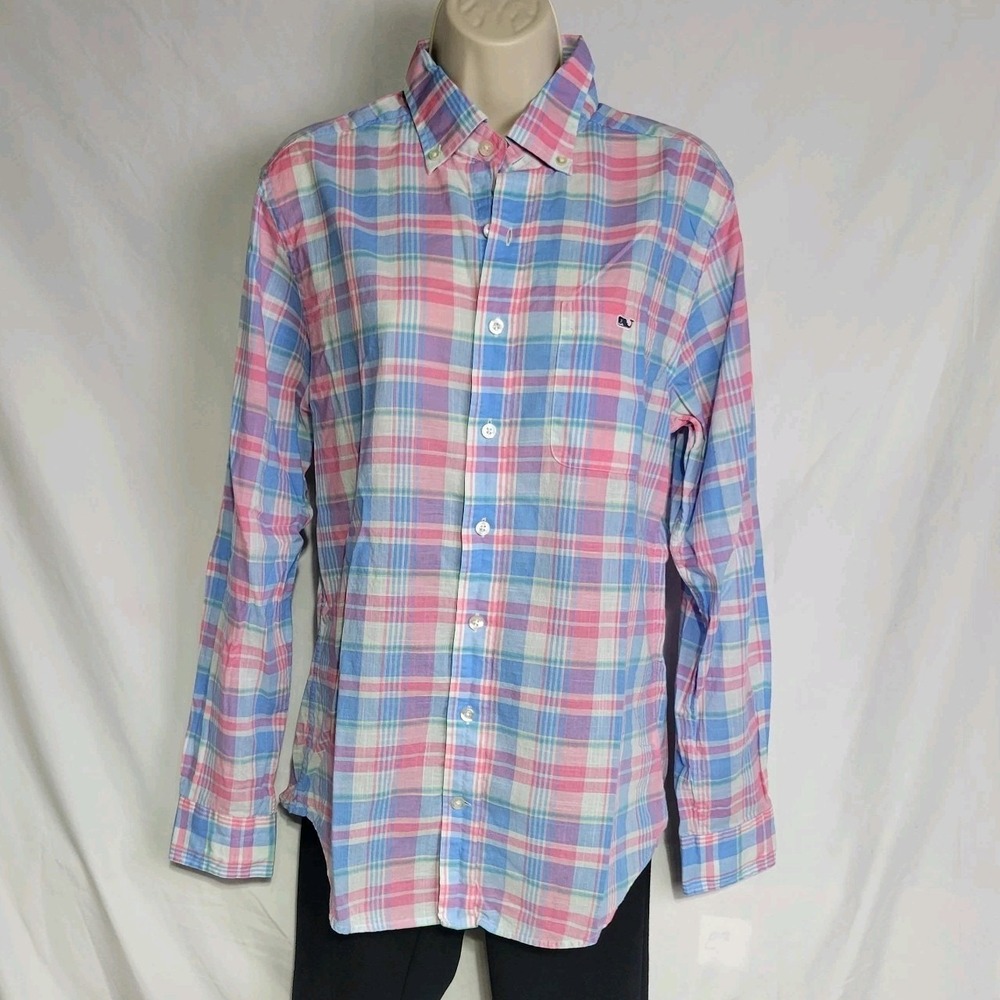 Vineyard Vines Slim Fit Tucker Shirt Men's S Blue/Pink Plaid By Shep & Ian